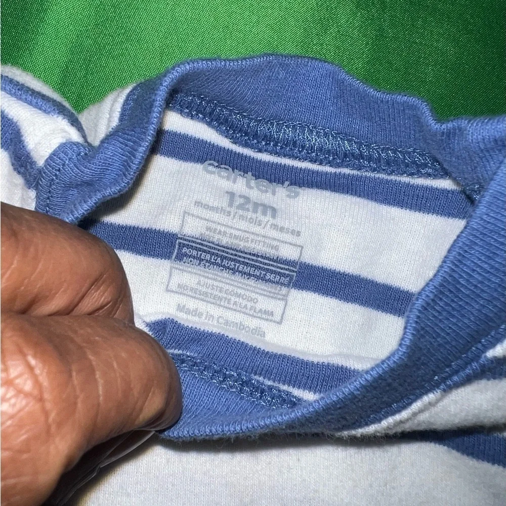 Carter's Blue and White Striped Hippo Tee 12 Months